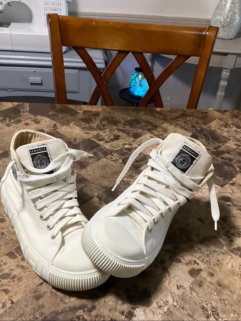 Versace Men's High-Top Sneakers in Off-White Canvas